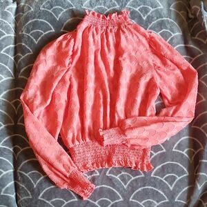 Elegant Coral Smocked Women's Top